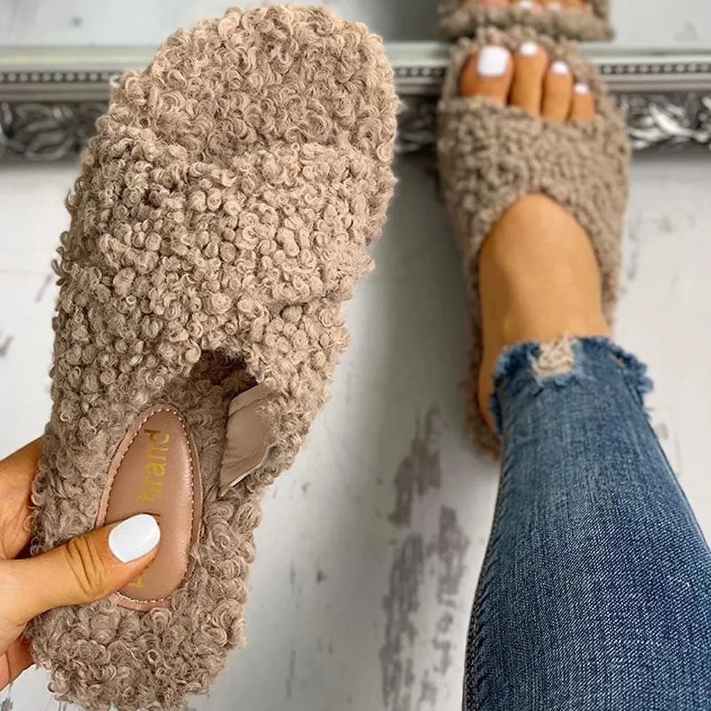 

Women Girls Cute Cotton Short Plush Flat Slippers Casual Shoes Portable Indoor Outdoor Home Guest Indoor Cotton Fabric Slippers