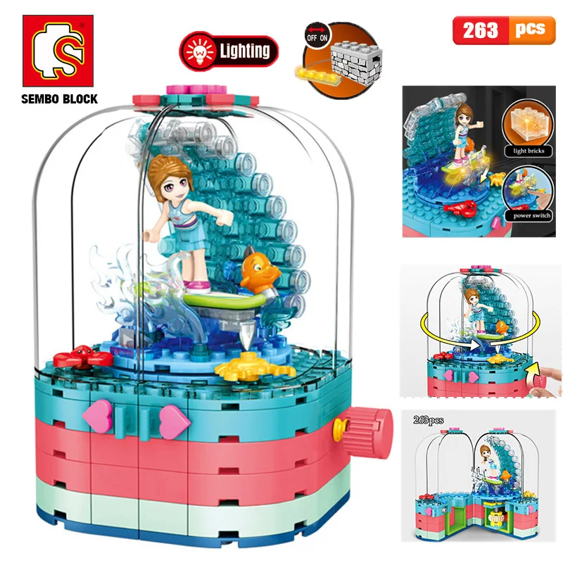 

Kids Toys Friends Building Blocks Rotating Box Bricks Light Model Educational Toys For Girls DIY Model Kit Christmas Gifts