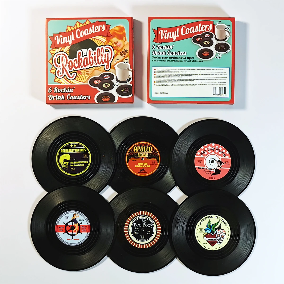 6pcs Anti-slip Retro Cup Mat Vinyl Record Coasters Music Drink Holder Mug Table Placemat Heat-resistant Non Slip ROCKABILLY