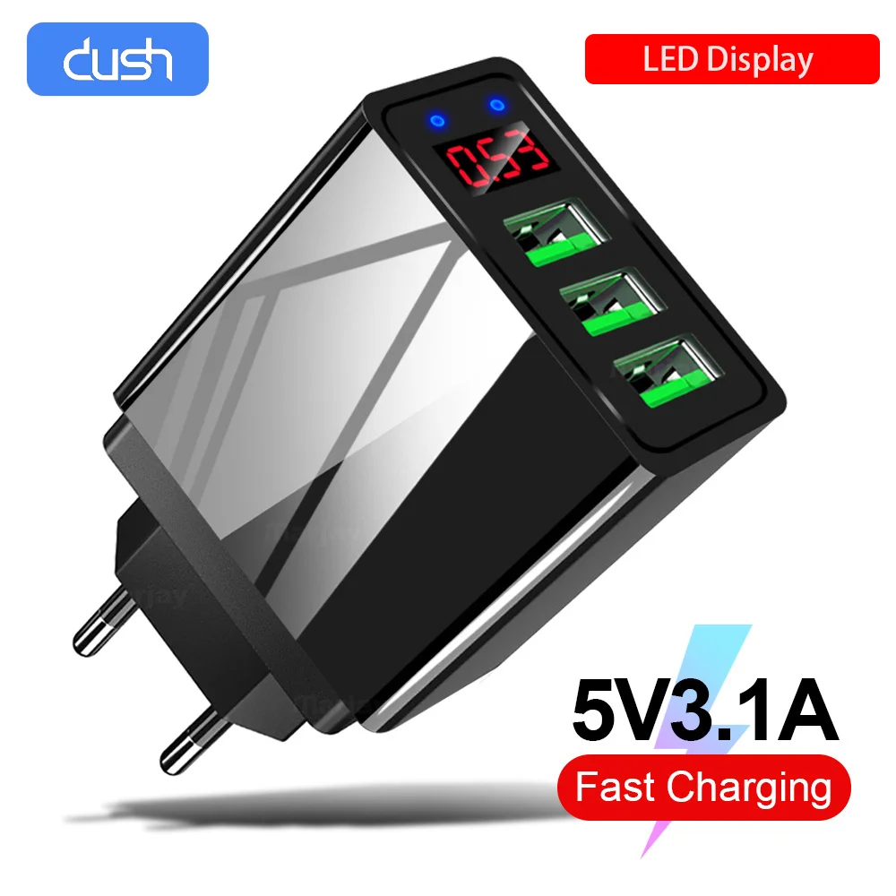 DUSH Fast Charging 3 Ports USB Charger EU US Plug LED Display 3.1A Smart Mobile Phone For iphone Samsung Xiaomi iPad | Мобильные