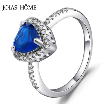 

JoiasHome Classic Women Silver Ring With Heart Shape Sapphire Stones Anniversary Rings Silver 925 Size 6-10 Wholesale Gift