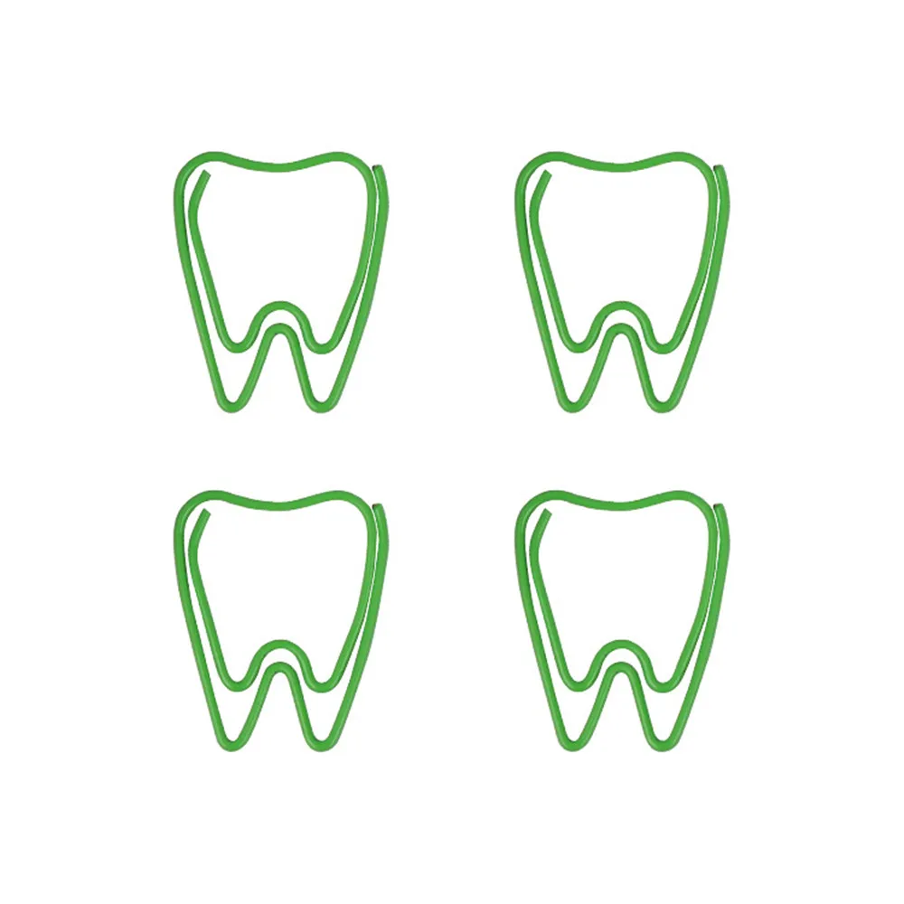 Paper Clips 20pcs/box Cute Green Tooth Shape Paper Clips Escolar Bookmarks Photo Memo Ticket Clip