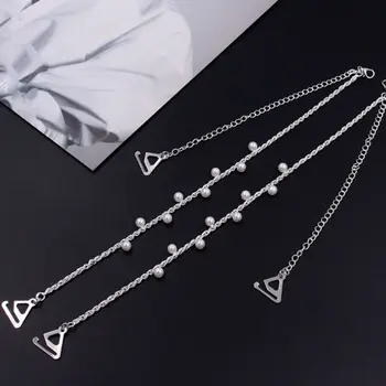

Ladies Removable Decorative Bra Straps Luxury Imitation Pearl Beading Invisible Anti-Skid Shoulder Braided Metal Chain