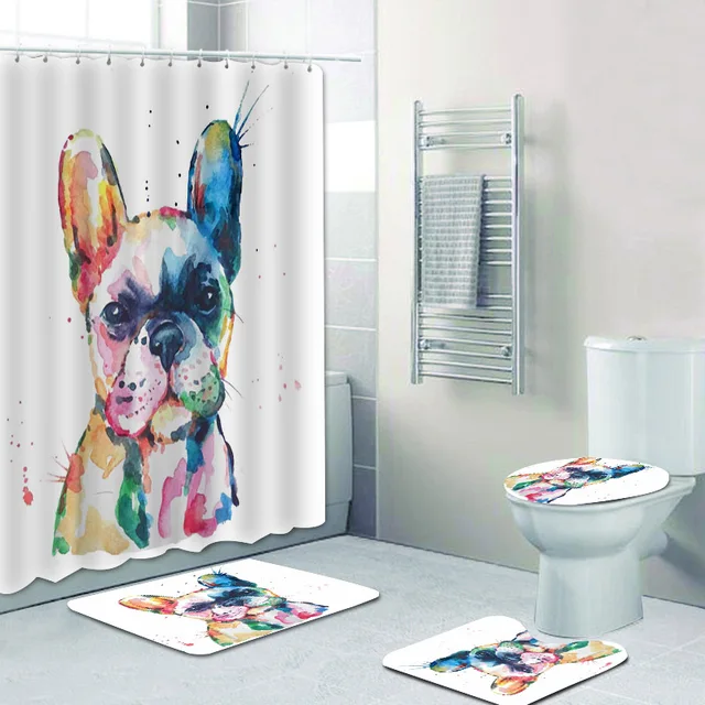 French Bulldog Turquoise Pop Art Bathroom Shower Curtain 160x180 Cm 高品質