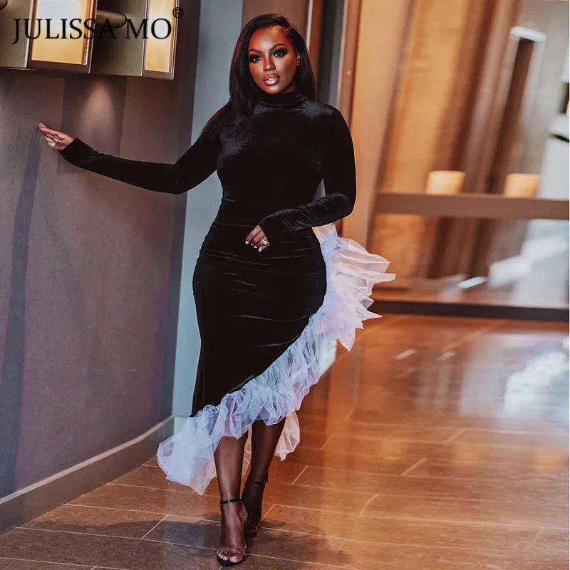 Julissa mo элегантное сексуальное облегающее платье с оборками женское платье с длинным рукавом и открытой спиной макси зимнее винтажное бархатное платье для рождественской вечеринки