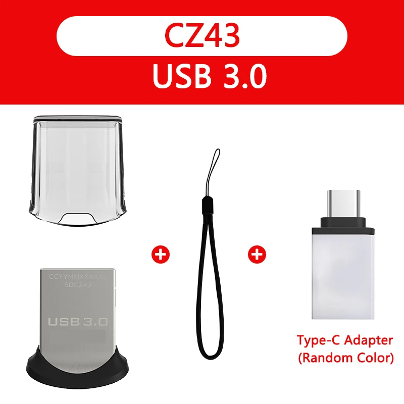 SanDisk флеш-накопитель USB 3,0, 128 ГБ, 64 ГБ, usb флеш-накопитель 32 ГБ, 16 ГБ, флеш-накопитель CZ430, флеш-диск U диск с адаптером MicroUSB TypeC