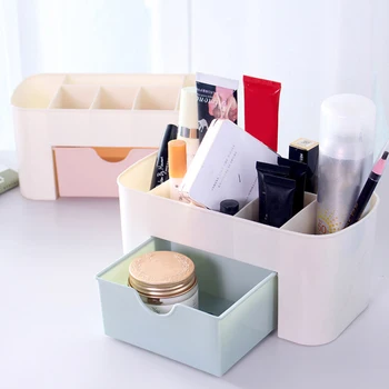

Multi-functional Plastic Makeup Box Jewelry Box Cosmetic Storage Organizers with Small Drawer Desk Sundries Organizers