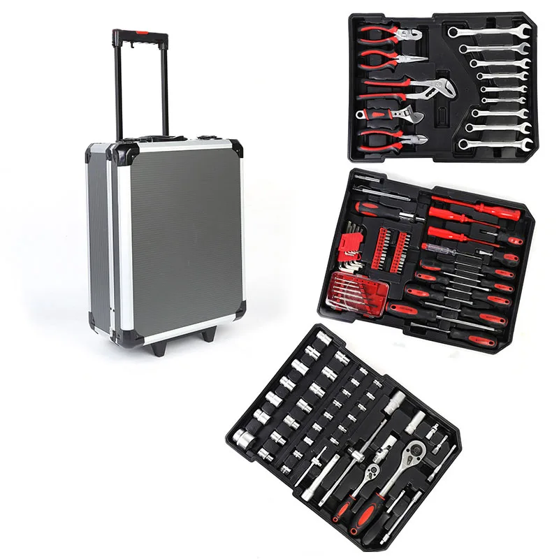 186 pcs Home Trolley Toolbox Commercial Hardware Hand Tools Kit Wrench Screwdriver Hammer Toolbox Set Lever Toolkit