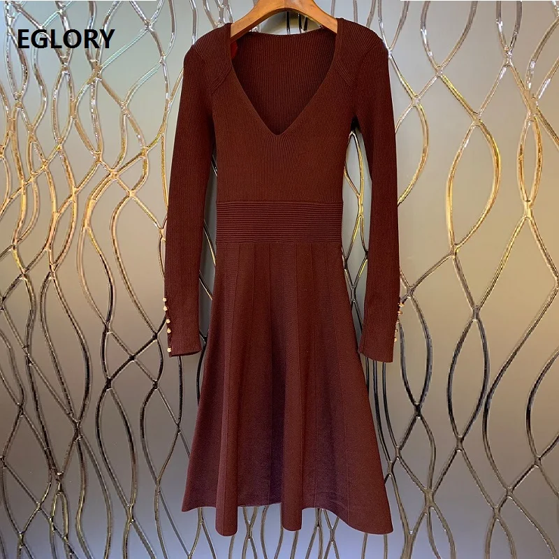 Sexy V-hals Trui Jurk 2019 Herfst Winter Gebreide Jurk Casual Truien Vrouwen Kralen Knoppen Lange Mouw Jurk Truien Sexy V-hals Trui Jurk 2019 Herfst Winter Gebreide Jurk Casual Truien Vrouwen Kralen Knoppen Lange Mouw Jurk Truien