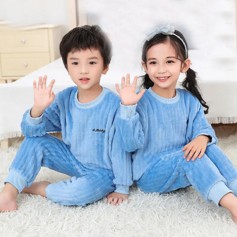 2021 Fashion Pajamas Baby Boy Clothes  For Girls Clothing Coral Fleece Children Home wear Children Fleece Pajamas 3-10 Age best pajama set	