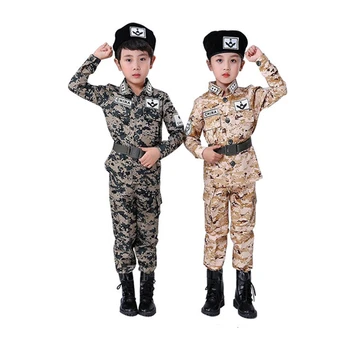 

Children Military Uniform Camouflage Tactics Combat Training Army Suit Boys Summer Camp Party Short&Full Police Clothing Set