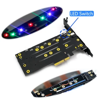 

Dual M.2 PCIE Adapter for SATA or PCIE NVMe SSD with black HeatSink and LED Solution,M.2 SSD NVME (m Key) and SATA (b Key) 22110