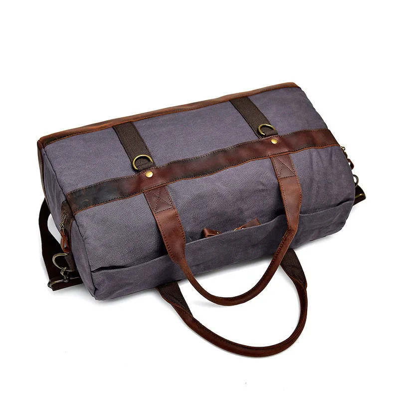 Large capacity men's portable travel bag Eur and Ame waterproof oil wax canvas cross-body luggage with crazy horse leather retro