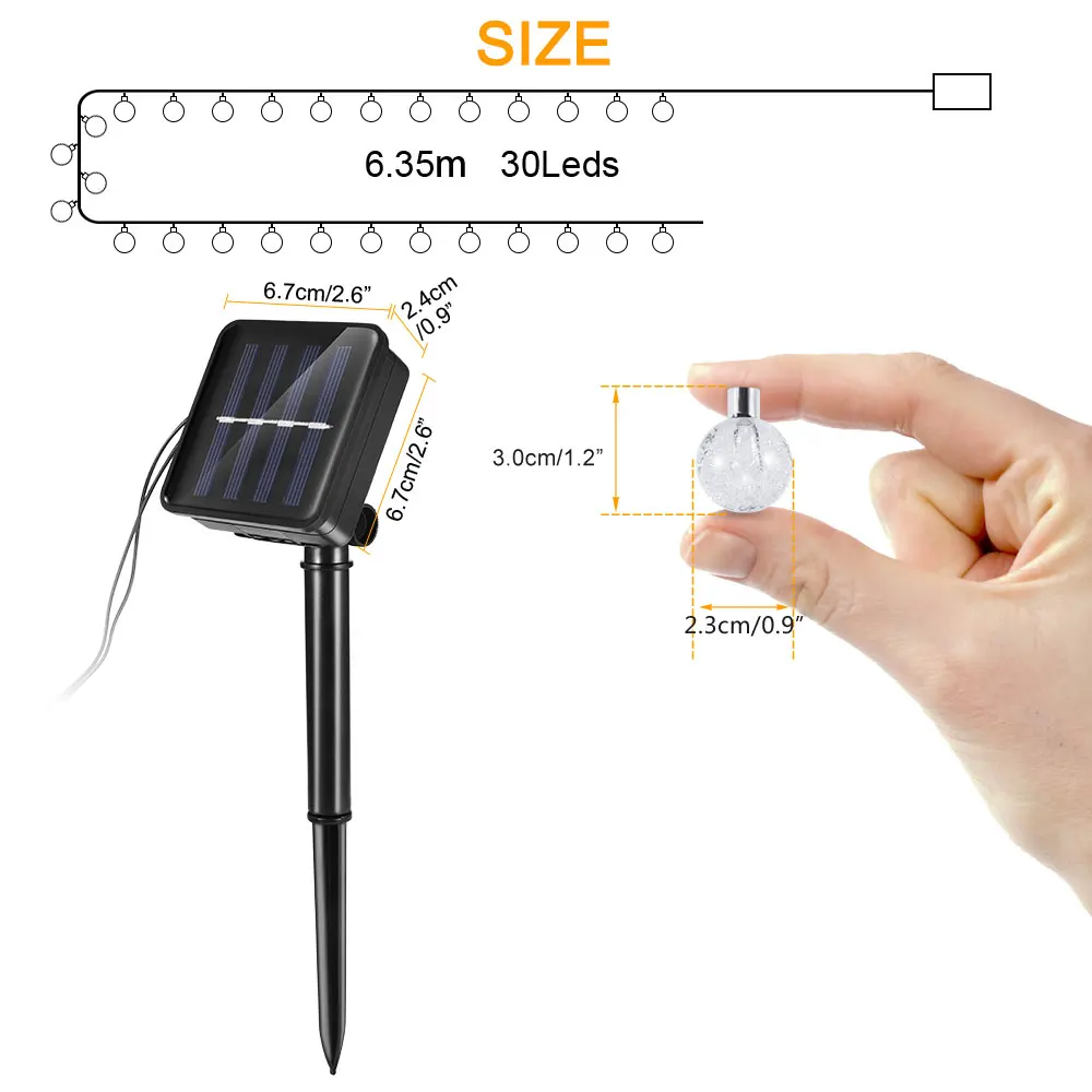 8 м 60 светодиодный хрустальный шар Солнечный водонепроницаемый открытый светящиеся гирлянды на солнечной энергии питание земная Фея гирлянды для фестиваля снаружи - Испускаемый цвет: 6.35M 30LED