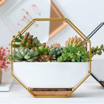 

Nordic Style Bar Hotel Living Room Wall Mounted Flower Pot Set Gifts Home Decoration Succulent Retro Bracket Tray Ceramic Office