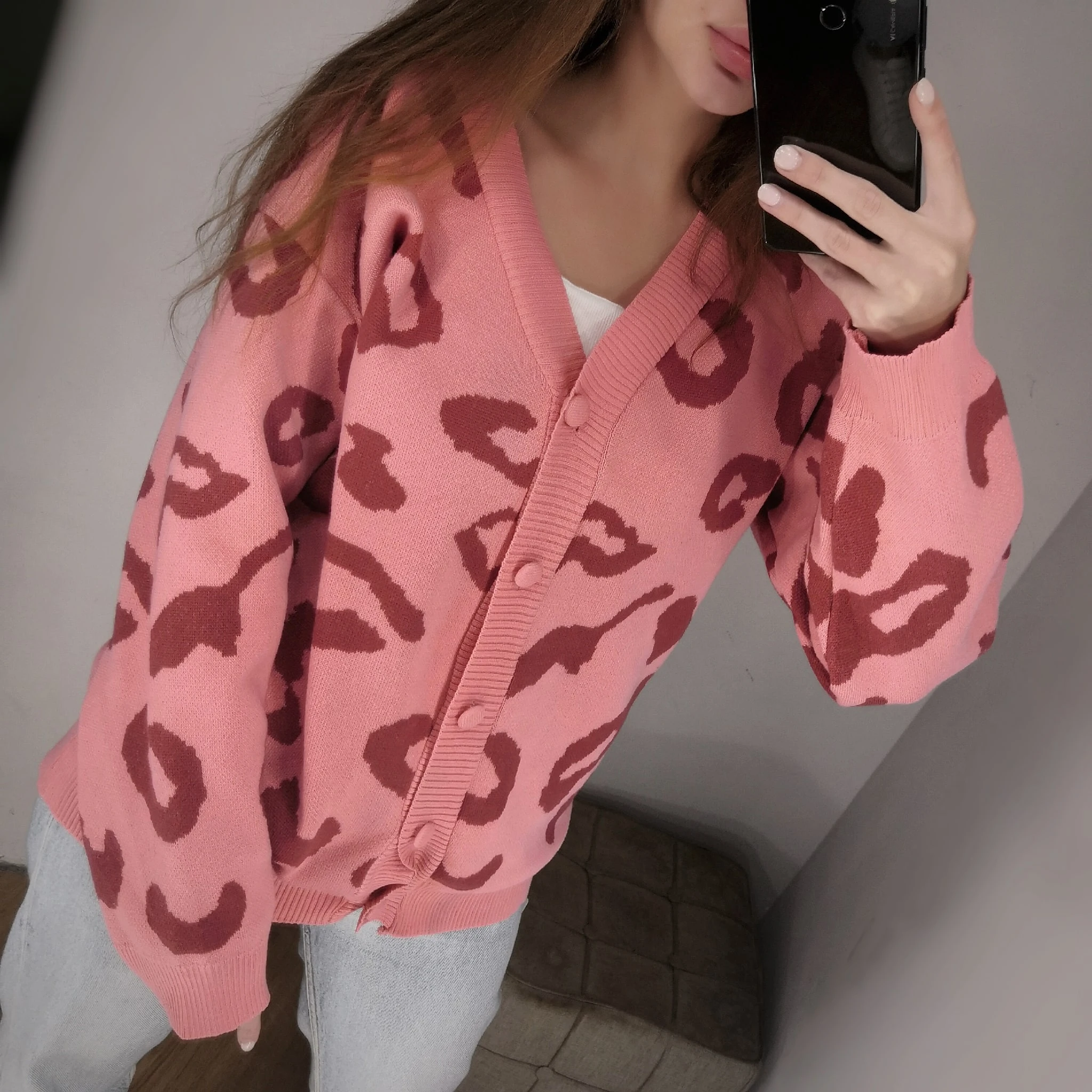 Женский однобортный Кардиган HLBCBG Свободный кардиган с леопардовым принтом