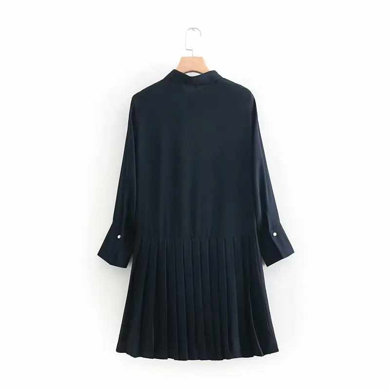 C0349-5220# nv zhuang qun, осень, прямая однотонная плиссированная юбка с высокой талией и отложным воротником на пуговицах
