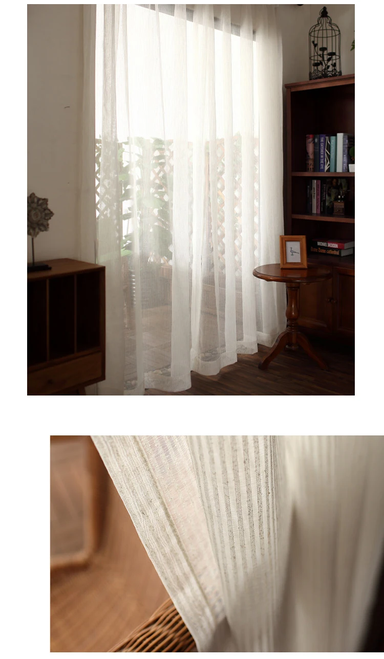Modern striped linen curtain yarn Japanese Style curtain for living room study bedroom linen vertical fine grain screen curtain