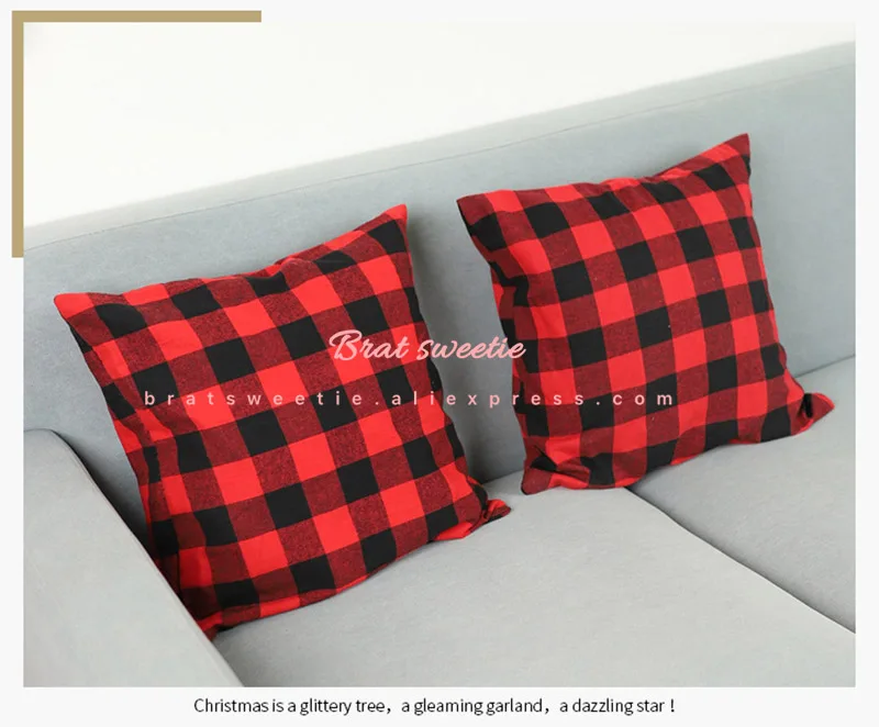 Red and Black Christmas Buffalo Check Plaid Pillow Case Valentines Day Polyester Cushion Covers Pillowcase for Home Decorations