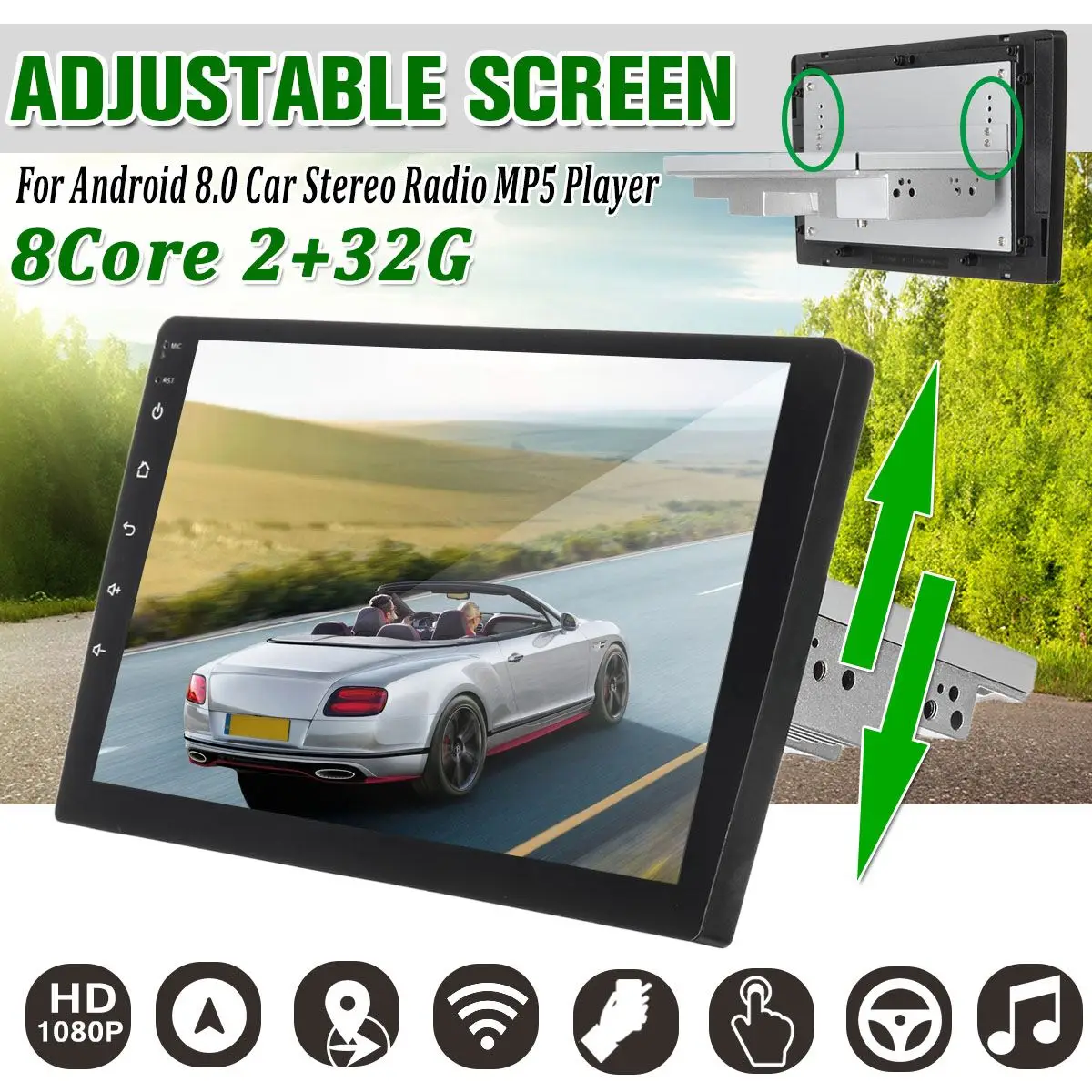 " /10,1" 2+ 32G Android 8,0 автомобильный мультимедийный плеер 1Din радио с регулируемым экраном вверх вниз Wifi bluetooth gps Nav MP5 плеер