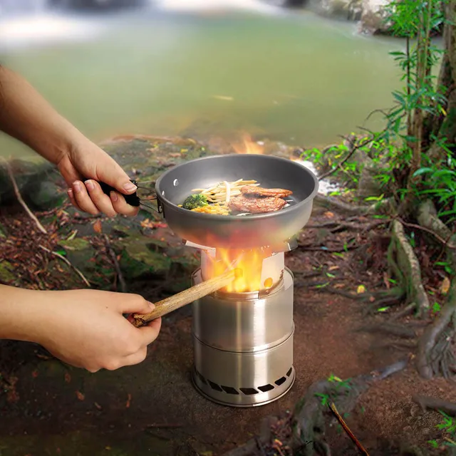 Portable Outdoor Camping Stove Wood Burning Mini Lightweight Stainless Steel  Stove Picnic BBQ Cooker Travel Adventure Tools 6