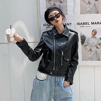 

Pu Leather Jacket Women Classic Fashion Black/white/blue/green Motorcycle Coat Short Faux Leather Biker Soft Jacket Female PY159