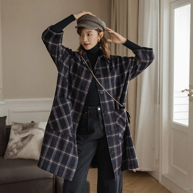 

2019 New Style Cloak Coat Women's Autumn And Winter Retro Loose-Fit Pattern Woolen Overcoat Mid-length Korean-style College Styl