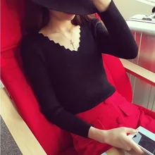 Осень корейский стиль v-образный вырез свитер вязаный женский s женский свитер-пуловер Джемпер Pull pull femme nouveaute kardigan