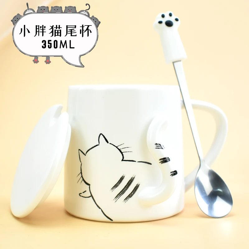 Cute Cat Ceramics Coffee Mug Set Handgrip Animal Mugs With Tray Creati