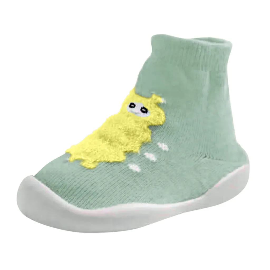 Нескользящие теплые носки на мягкой резиновой подошве для маленьких мальчиков и девочек мягкие хлопковые Удобные симпатичные детские носки - Цвет: Green