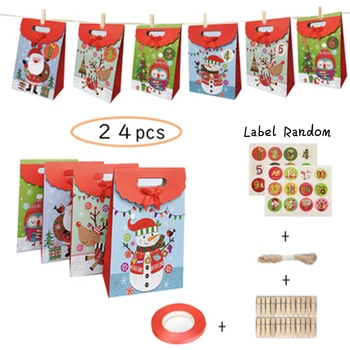 

24pcs Christmas Printed Paper Gift Bags Candy Bag Party Favour Bags With Rope Christmas Tree Decoration