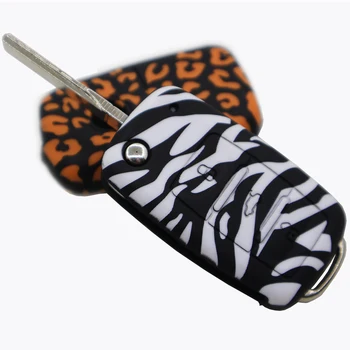 

Leopard style Zebra pattern Silicone Car Key Cap Cover For Golf 4 5 6 mk7 Skoda Octavia A7 New Polo Portect Case Car Accessories