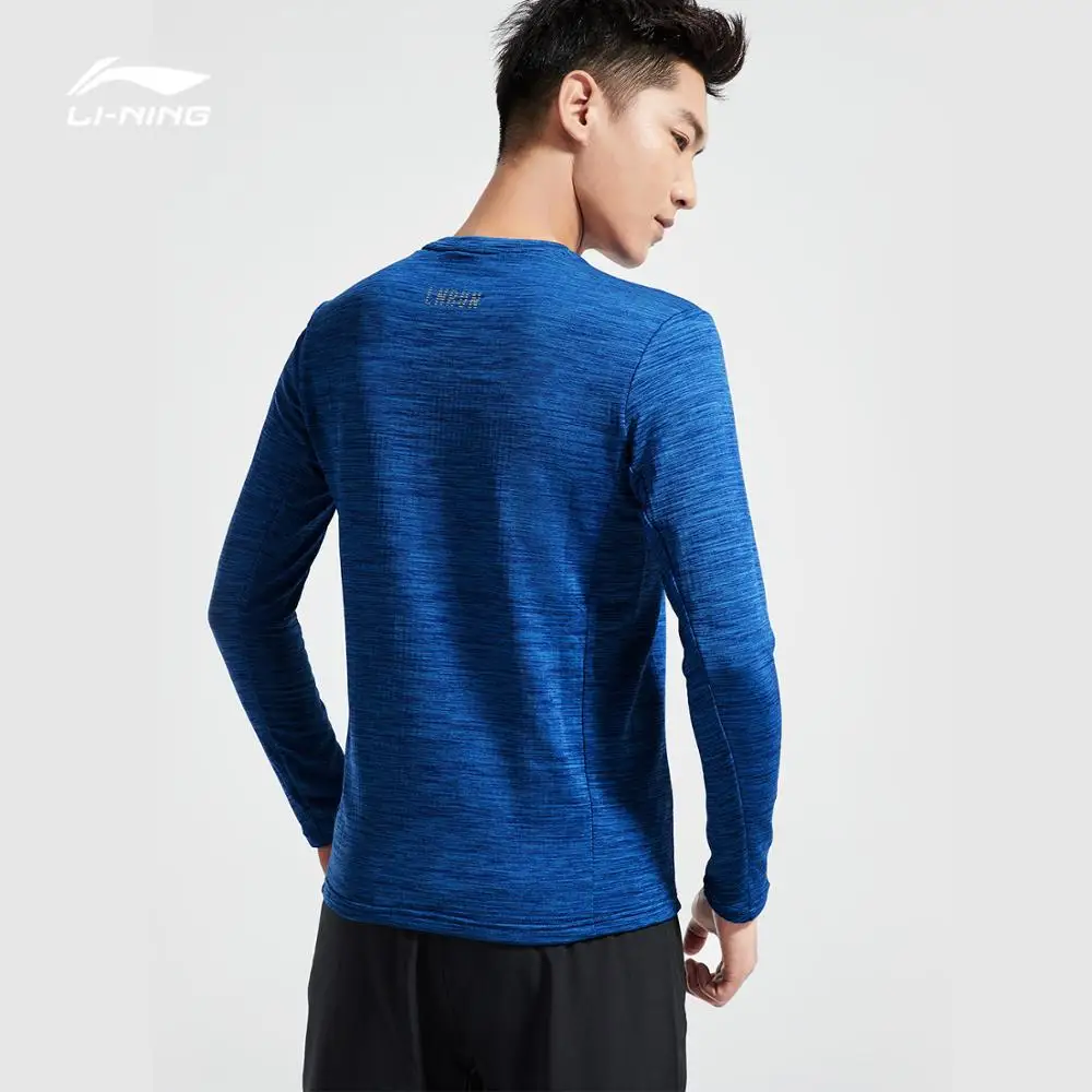 Li-Ning Мужская футболка для бега, длинный рукав, теплый корпус, 95% полиэстер, 5% спандекс, обычная посадка, подкладка, спортивные топы ATLN141 MTL996