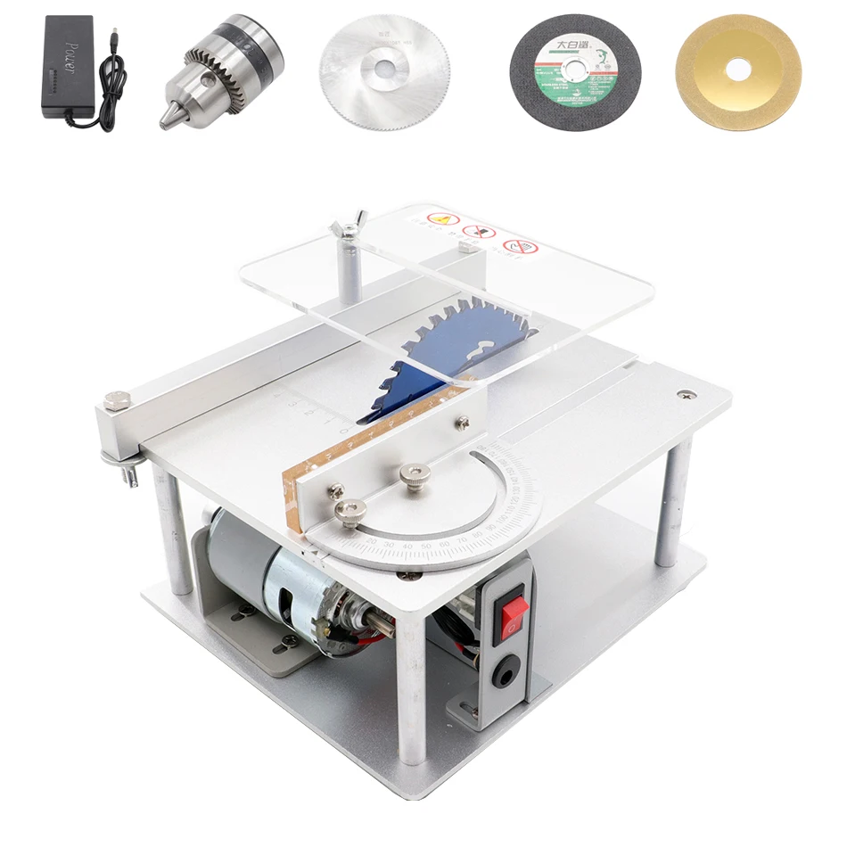 

120W Mini Table Saw Handmade Woodworking Bench Saw DIY Hobby Model Crafts Cutting Tool Power Supply 80mm Circular Saw Blade R3