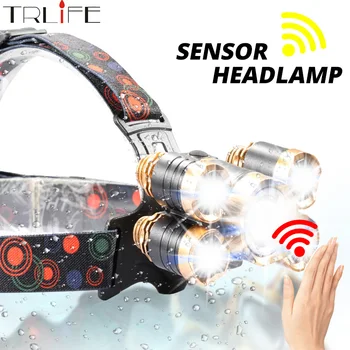 

6000lumens 5LED IR Induction LED Headlamp Power Brightness Headlight Biking Head Lamp With 18650 As Flashlight Torch For Fishing