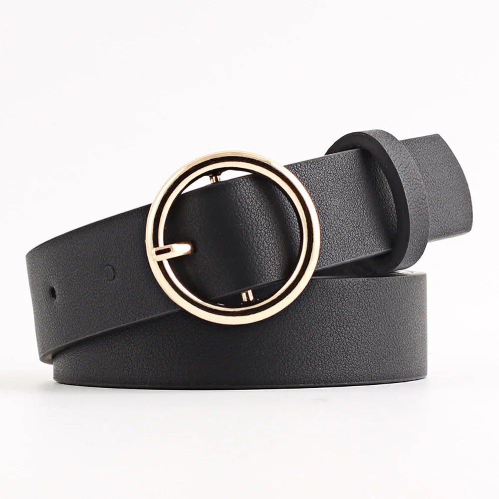 608-Black(105cm) Женские Модные металлические пряжки круглый пояс из искусственной кожи джинсы обтягивающие ремни NUBLT0113 - Цвет: 608-Black(105cm)