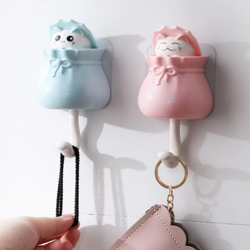 

Household Organizer Home Decor Cartoon Cat Decorative Hooks Key Holder Wall Mounted Adhesive Coat Hanger Hat Rack Key Sundries
