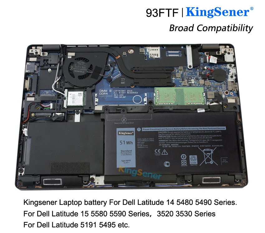 Bateria para Dell Latitude 5280 5480 5580 E5280 E5480 E5580 E5290 E5490 E5590 Laptops 83xpc Série Kingsener-93ftf 11.4v 51wh - Imagem 2