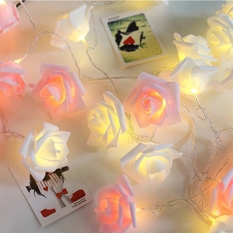 

Battery Operated 10 LED Glow Up Rose Artificial Flower Garland String Lights For Valentine's ,Wedding, Christmas Holiday Decor