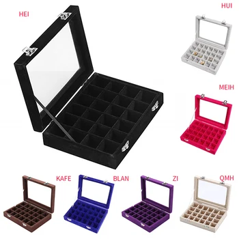 

24 Compartments Earring Storage Case Velvet Jewelry Boxes For Women Girls Rings Organizer With Clear Glass Lid Delicate
