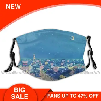 

Sailor Moon Mouth Face Mask Sailor Moon Background City Facial Mask with 2 Filters Adult Polyester Mask