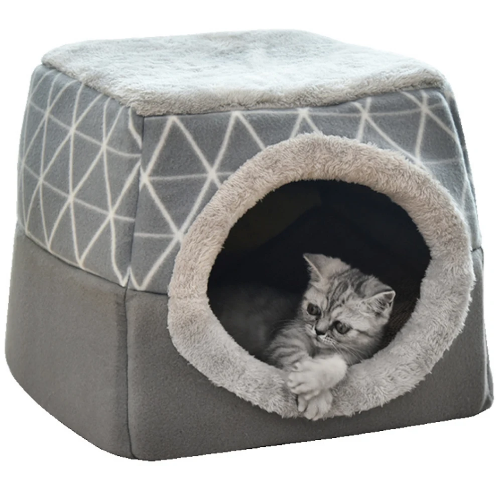 Будка для питомца Складная зимняя теплая палатка дышащая для маленьких собак Лежанка для котов теплая Лежанка щенок войлочная будка товары для кошек - Цвет: Gray