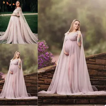 

Lace And Tulle Off Shoulder Strapless Maternity Wedding Dress For Photography Split Front Gown For Photoshoot Vestido De Noiva