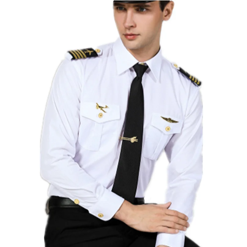 Captain Clothes Navy Uniform Air Force White Shirt Male Nightclub Aviation Suit Pilot Flight Attendant  For Officer Cosplay