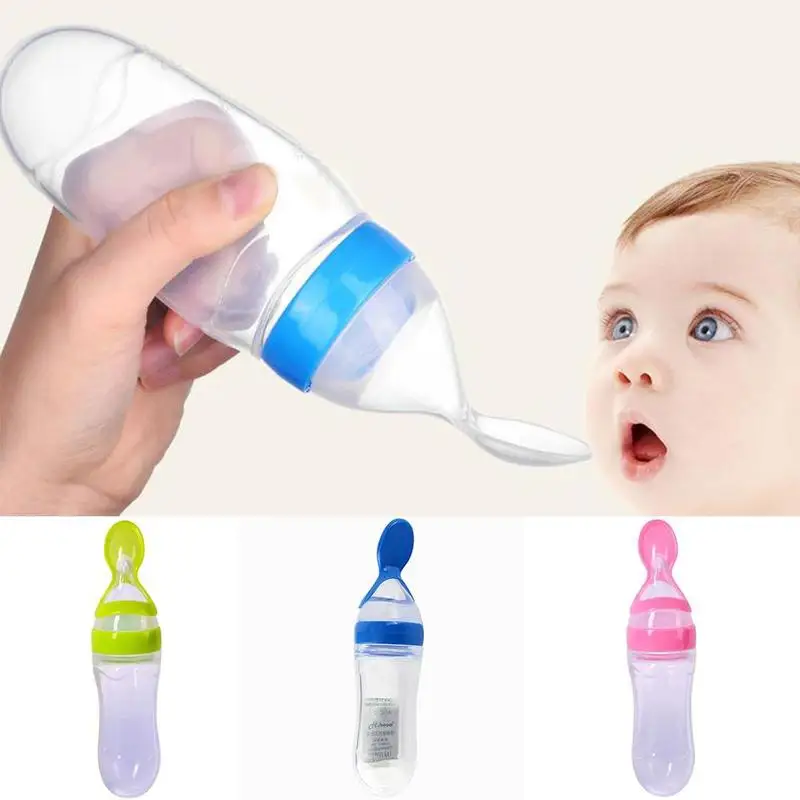 

3types Baby Complementary Food Feeding Spoon Squeeze Rice Cereal Paste Feeding Device Training Feeder Food Grade Silicone 90ML