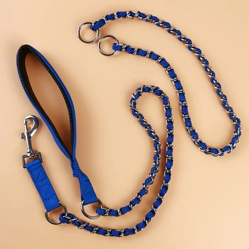 

Pet Products Medium Large Dog Pet Nylon Padded Knitting Chrome-plated Control Chain Collar Leash Rope