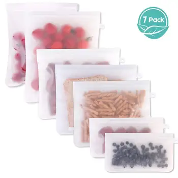 

7pcs Food Storage Containers Reusable Silicone Fresh Bags Moistureproof Refrigerator Sealed Bag Kitchen Organize