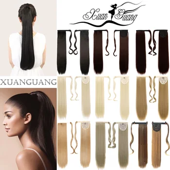

XUANGUANG 24 inch Clip In Ponytail Hair Extension Long Straight And Curly Wrap Around Heat Resistant Synthetic Ponytail Fake Hai
