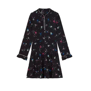 

Women Dress 2019 Autumn and Winter New Fresh Floral Sweet V-neck Long-sleeved Dress