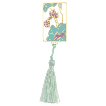 

1Pc Metal Bookmarker Novel Chic Safe Fine Chinese Style Bookmark Student Gifts Tassel Bookmarker Hallow Lotus